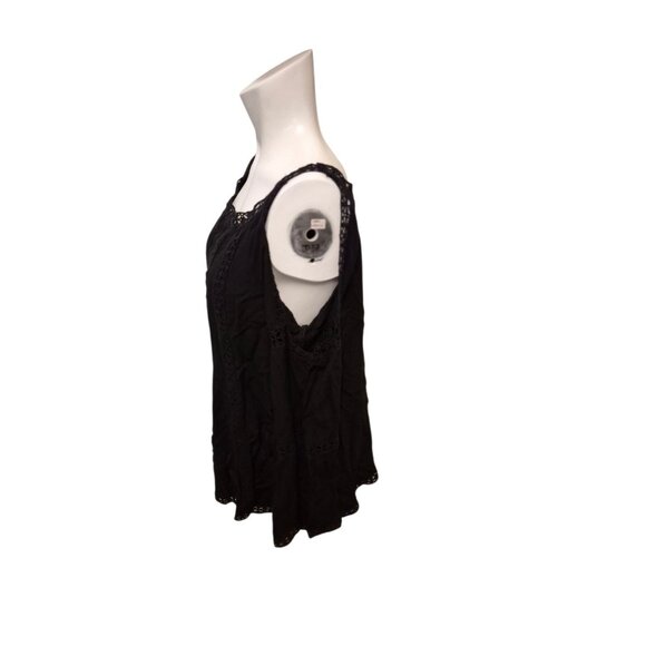 Luna Moon Boho Crochet Trim Top Cold Shoulder Tunic Scoop Neck Too Black Sz M/L - Picture 2 of 5